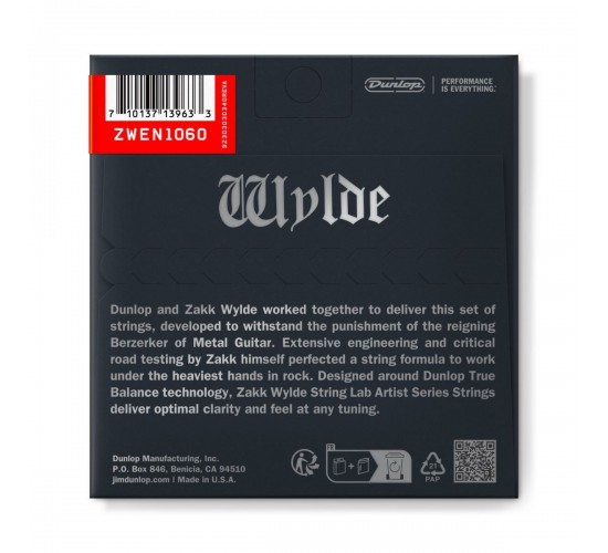 Dunlop ZWEN1060 Zakk Wylde Комплект струн для электрогитары, никелированные, 10-60