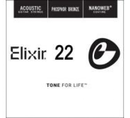 Elixir 14122 NANOWEB отдельная струна для акустической гитары, фосфорная бронза, .022