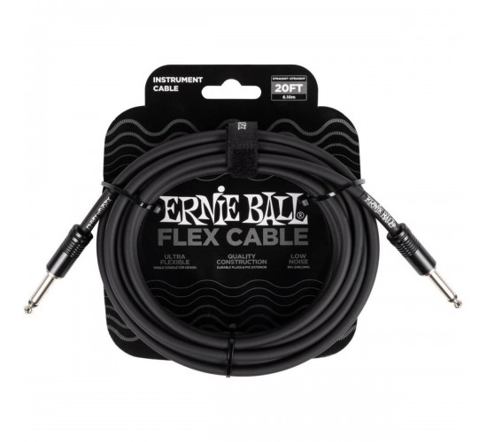 Ernie Ball 6435 кабель инструментальный Flex, прямой - прямой джеки, 6 метров, черный