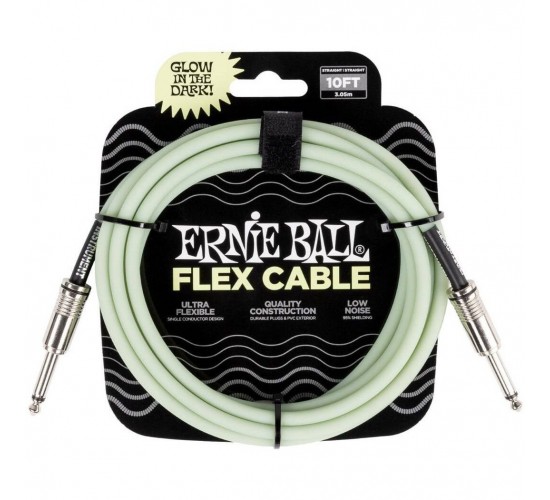 Ernie Ball 6436 кабель инструментальный Flex, прямой - прямой джеки, 3 метра, светится в темноте