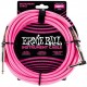 Ernie Ball 6078 кабель инструментальный, оплетёный, 3,05 м, прямой/угловой джеки, розовый неон