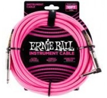 Ernie Ball 6078 кабель инструментальный, оплетёный, 3,05 м, прямой/угловой джеки, розовый неон