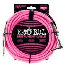 Ernie Ball 6078 кабель инструментальный, оплетёный, 3,05 м, прямой/угловой джеки, розовый неон