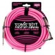 Ernie Ball 6078 кабель инструментальный, оплетёный, 3,05 м, прямой/угловой джеки, розовый неон