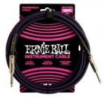 Ernie Ball 6393 кабель инструментальный, оплетёный, 3,05 м, прямой/угловой джеки, фиолетовый/черный