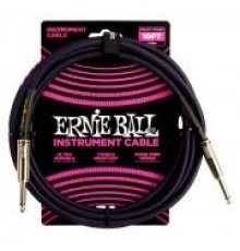 Ernie Ball 6393 кабель инструментальный, оплетёный, 3,05 м, прямой/угловой джеки, фиолетовый/черный