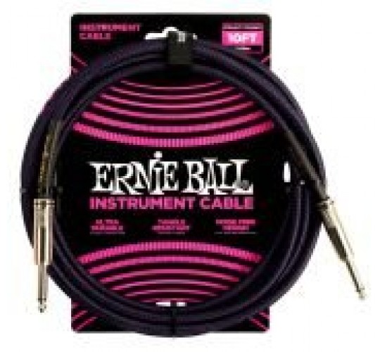 Ernie Ball 6393 кабель инструментальный, оплетёный, 3,05 м, прямой/угловой джеки, фиолетовый/черный