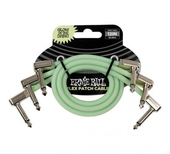 Ernie Ball 6476 кабель инструментальный Flex 3шт, угловой - угловой джеки, 30см, светится в темноте