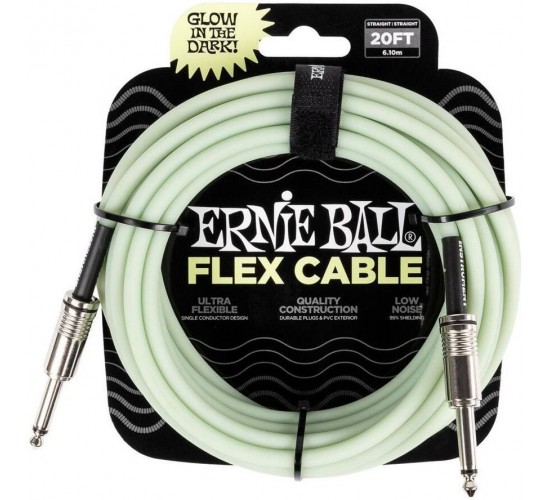 Ernie Ball 6437 кабель инструментальный Flex, прямой - прямой джеки, 6 метров, светится в темноте