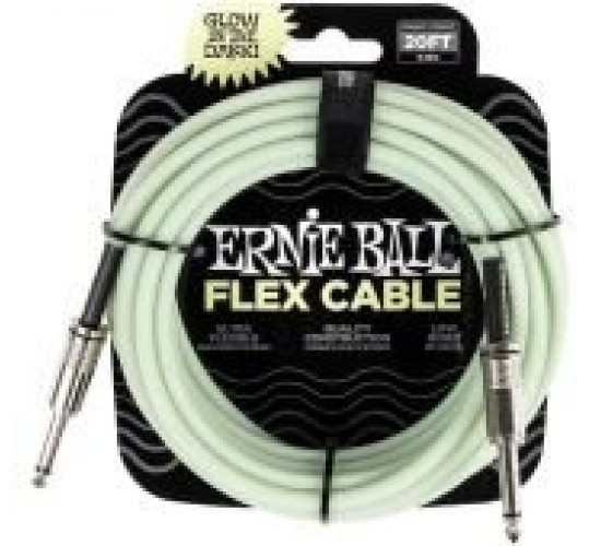 Ernie Ball 6437 кабель инструментальный Flex, прямой - прямой джеки, 6 метров, светится в темноте