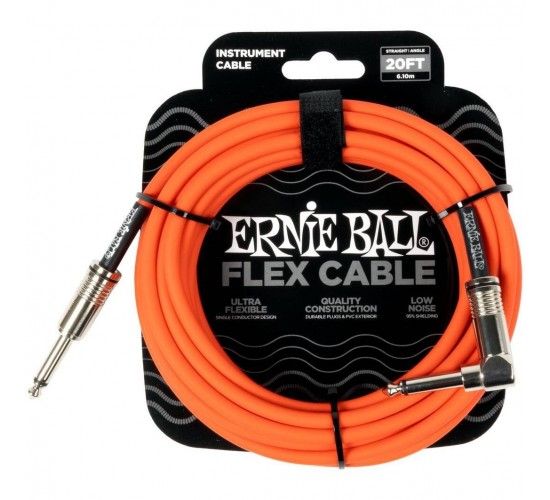 Ernie Ball 6467 кабель инструментальный Flex, прямой - угловой джеки, 6 метров, оранжевый