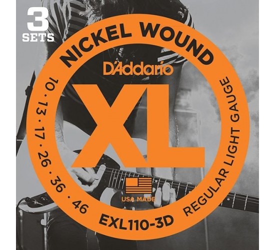 D'Addario EXL110-3D Nickel Wound Струны для электрогитары, Regular Light, 10-46, 3 комплекта