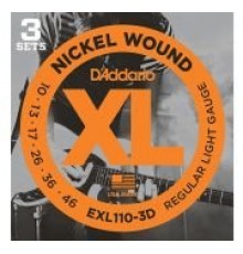 D'Addario EXL110-3D Nickel Wound Струны для электрогитары, Regular Light, 10-46, 3 комплекта