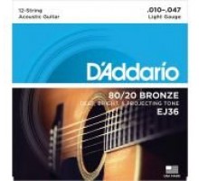 D'Addario EJ36 Bronze 80/20 Cтруны для акустической 12-струнной гитары, Light, 10-47
