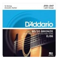 D'Addario EJ36 Bronze 80/20 Cтруны для акустической 12-струнной гитары, Light, 10-47