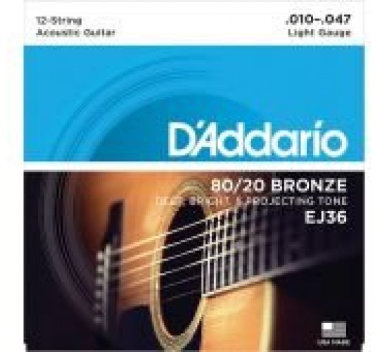 D'Addario EJ36 Bronze 80/20 Cтруны для акустической 12-струнной гитары, Light, 10-47