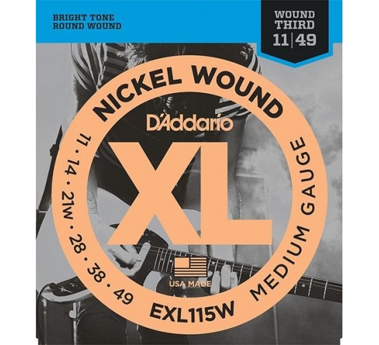 D'Addario EXL115W XL NICKEL WOUND Струны для электрогитары Blues/Jazz Rock 3rd Wound 11-49