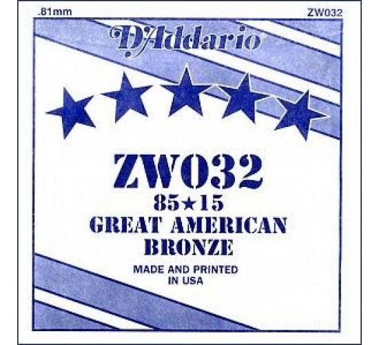 D'Addario ZW032 Отдельная струна для акустической гитары, бронза 85/15, 032