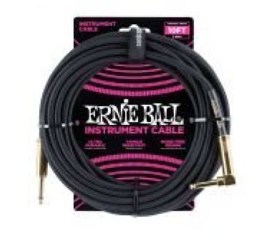 Ernie Ball 6081 кабель инструментальный, оплетёный, 3,05 м, прямой/угловой джеки, чёрный