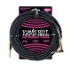 Ernie Ball 6081 кабель инструментальный, оплетёный, 3,05 м, прямой/угловой джеки, чёрный