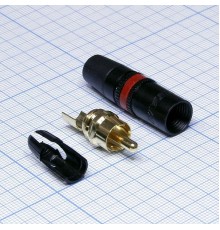 Rean NYS373-2 Разъем RCA штекер на кабель Ø6.1 мм, позолоченные контакты, красная маркировка