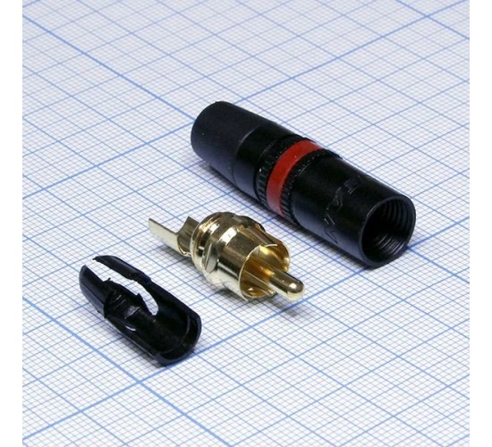 Rean NYS373-2 Разъем RCA штекер на кабель Ø6.1 мм, позолоченные контакты, красная маркировка