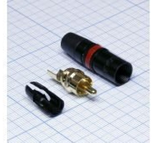 Rean NYS373-2 Разъем RCA штекер на кабель Ø6.1 мм, позолоченные контакты, красная маркировка