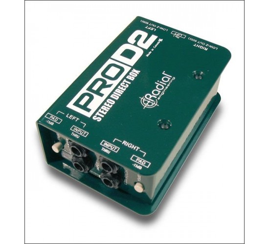 Radial ProD2 двухканальный дибокс, вход 2x 1/4«TRS, сквозной 2x 1/4» TRS, выход 2 x XLR