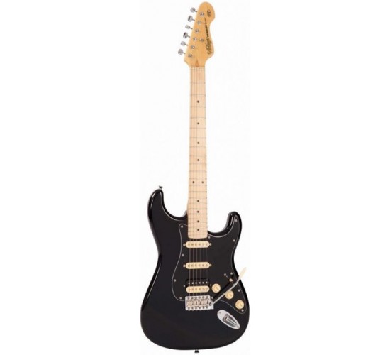 Vintage V6HMBB электрогитара, форма корпуса Stratocaster, HSS, Tremolo, цвет черный