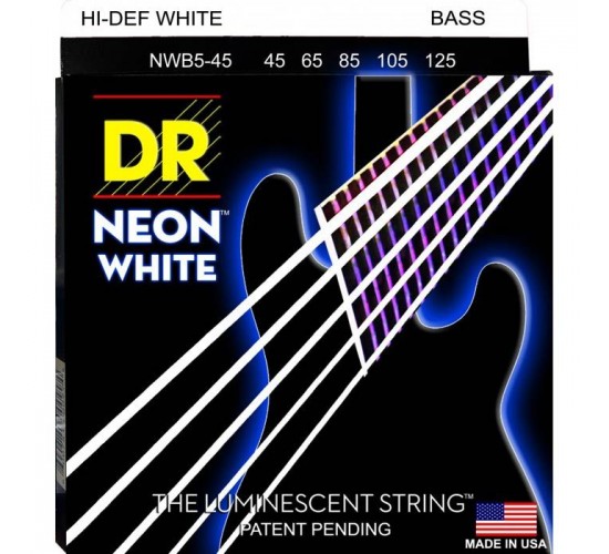 DR NEON White NWB5-45 струны для 5-ти струнной бас-гитары 45-125