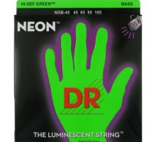 DR NGB-45 NEON HiDef Green струны для бас гитары, светящиеся в УФ лучах, цвет Green, 45-105 Medium