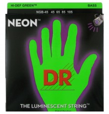 DR NGB-45 NEON HiDef Green струны для бас гитары, светящиеся в УФ лучах, цвет Green, 45-105 Medium