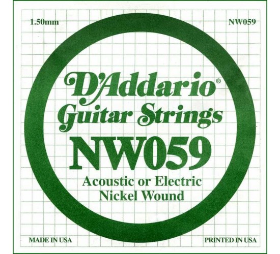 D'Addario NW059 Nickel Wound Отдельная струна для электрогитары, .059