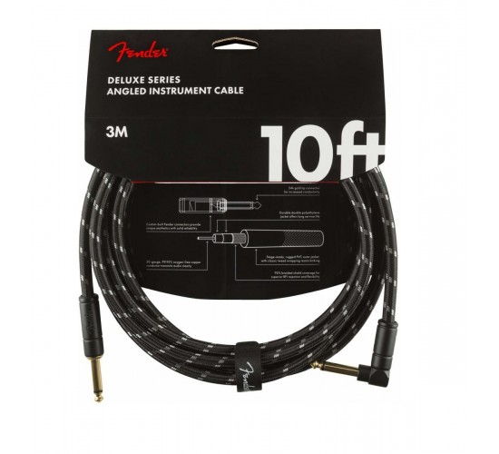 Fender Deluxe 10' ANGL Inst CBL BTWD инструментальный кабель, черный твид, длина 3м, прям/углов