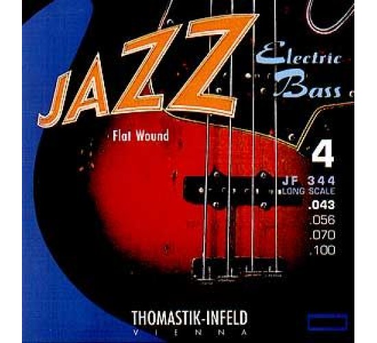 Thomastik JF344 Jazz Flat Wound Комплект струн для бас-гитары, никель, плоская оплетка, 43-100
