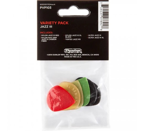 Dunlop PVP103 Jazz III Pick Variety Pack 6 медиаторов