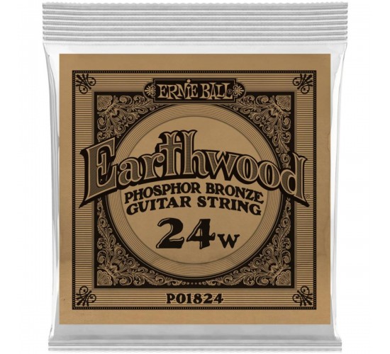 Ernie Ball 1824 одиночная струна для акустической гитары Earthwood Phosphor Bronze, калибр .024