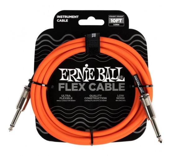 Ernie Ball 6416 кабель инструментальный Flex, прямой - прямой джеки, 3 метра, оранжевый