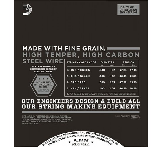 D'Addario ECB84 Chromes Bass Комплект струн для бас-гитары, Custom Light, 40-100