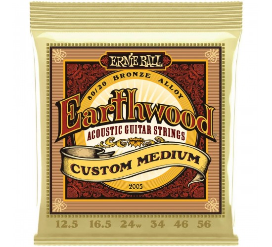 Ernie Ball 2005 струны для акустической гитары Earthwood 80/20 Bronze Custom Medium (12.5-56)