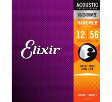 Elixir 11077 NANOWEB Комплект струн для акустической гитары, Light-Medium, бронза 80/20, 12-56