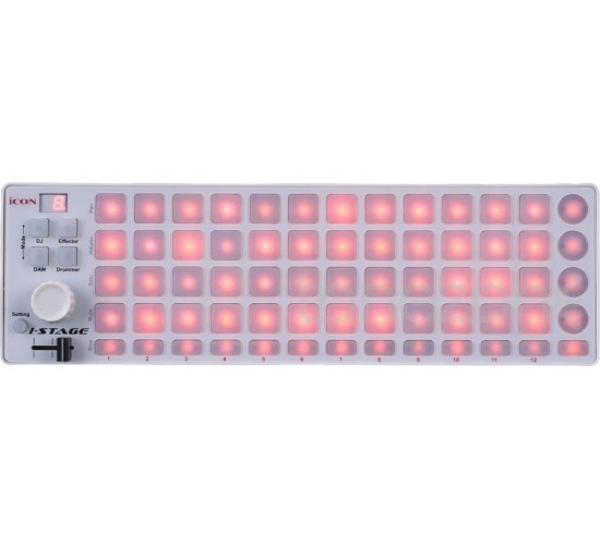 Icon I-STAGE WHITE DJ-контроллер USB 2.0, 48 программируемых клавиш с подсветкой, 1 назначаемый фейдер, режимы работы: DJ, Effector, DAW .Цвет белый.