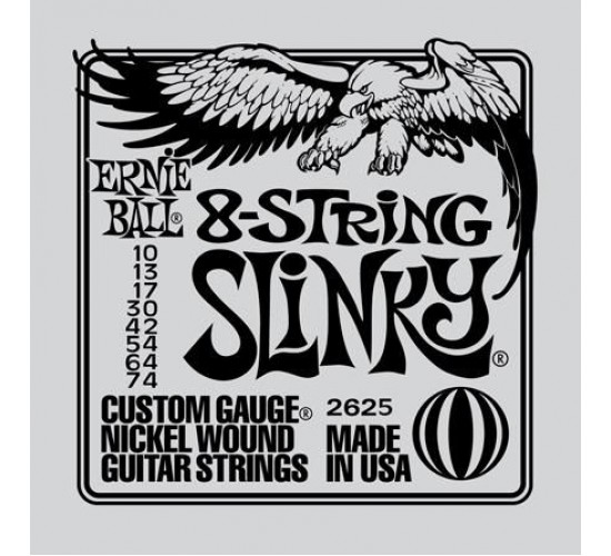 Ernie Ball 2625 струны для 8стр. эл.гитары Nickel Wound Slinky 8 (10-13-17-30-42-54-64-74)