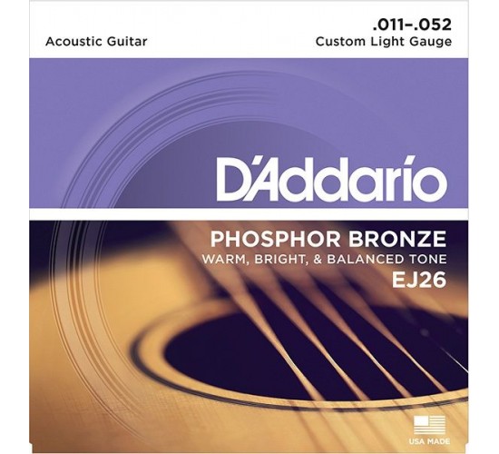 D'Addario EJ26 PHOSPHOR BRONZE струны для акустической гитары фосфорная бронза Custom Light 11-52