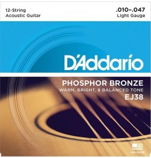D'Addario EJ38 Phosphor Bronze Комплект струн для акустической 12-струнной гитары, Light, 10-47