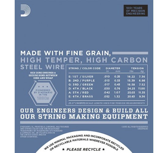 D'Addario EPS540 XL PRO STEEL Струны для электрогитары Light Top/Heavy Bottom 10-52