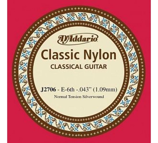 D'Addario J2706 Classical Отдельная 6-ая струна для классической гитары, нейлон, норм. натяжение