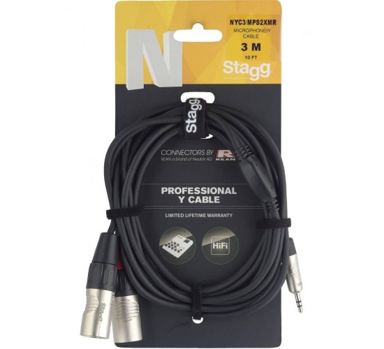 Stagg NYC3/MPS2XMR проф. аудио шнур, мини стерео Jack 1/8"- 2 XLR(m), длина 3 м, черный