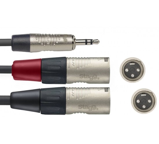 Stagg NYC3/MPS2XMR проф. аудио шнур, мини стерео Jack 1/8"- 2 XLR(m), длина 3 м, черный