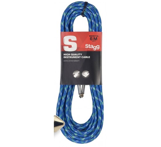 Stagg SGC6VT BL «твидовый» гитарный шнур Jack-Jack, металлические PRO -разъемы, 6 метров, синий